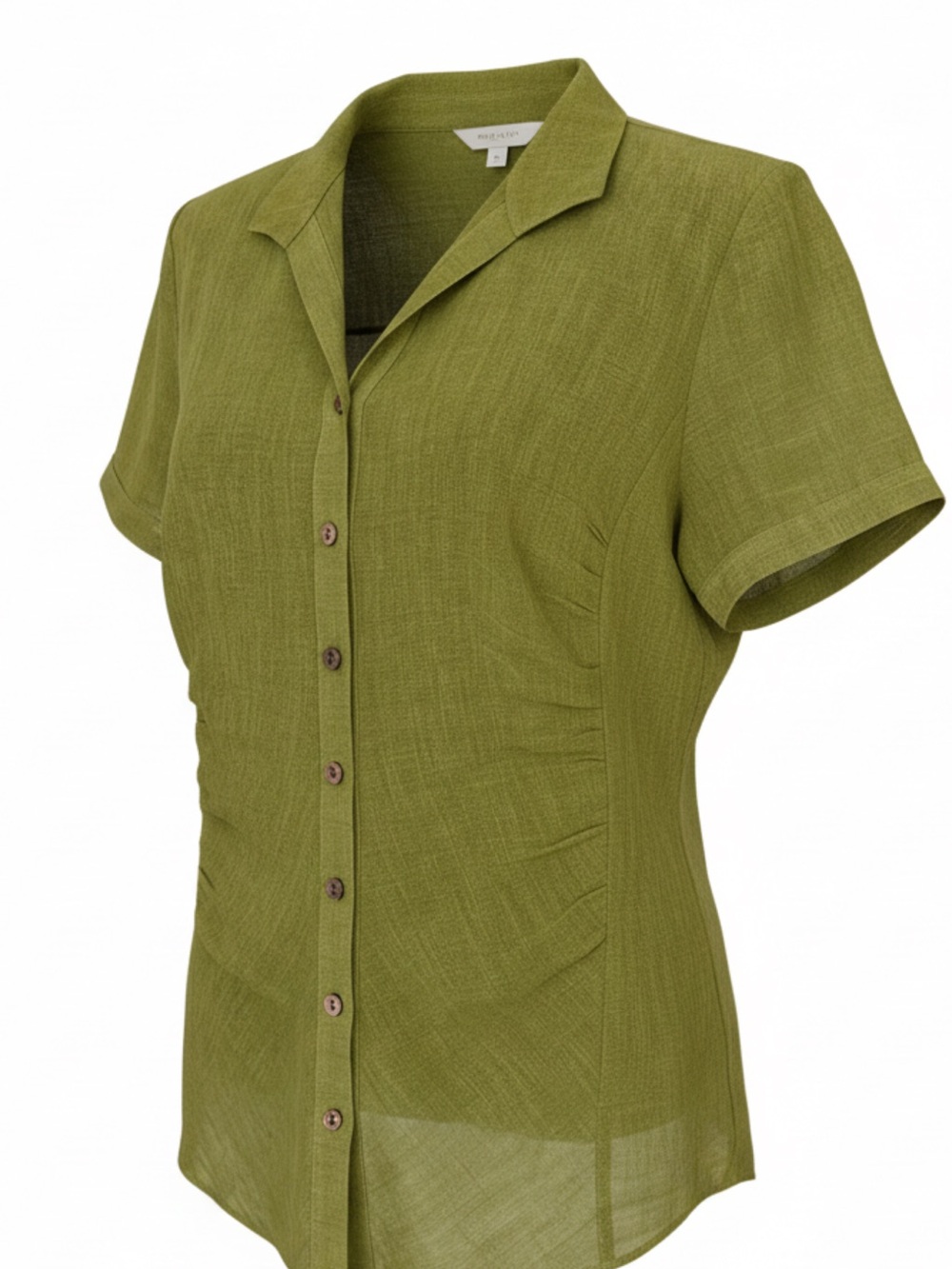 Lafayette 148 New York Olive Linen Button-Front Short Sleeve Blouse